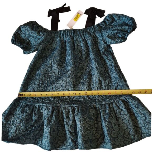 Dark Teal Raised Textured Floral Girls Oversized Party Dress NWT Size S - Picture 7 of 10